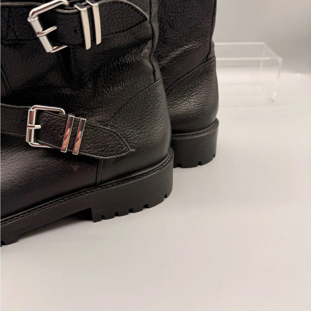 Zara Basic women's black leather ankle boots with buckle and faux fur lining